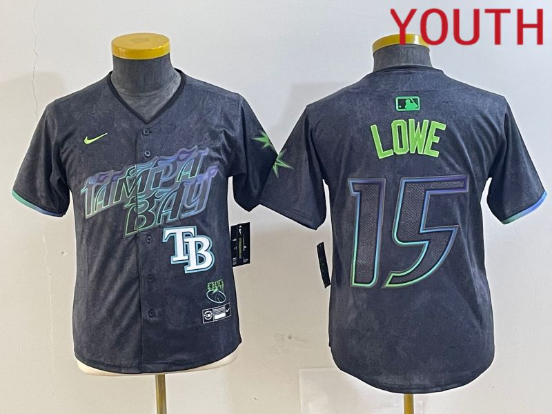 Youth Tampa Bay Rays #15 Lowe Black City Edition Nike 2024 MLB Jersey style 4->youth mlb jersey->Youth Jersey